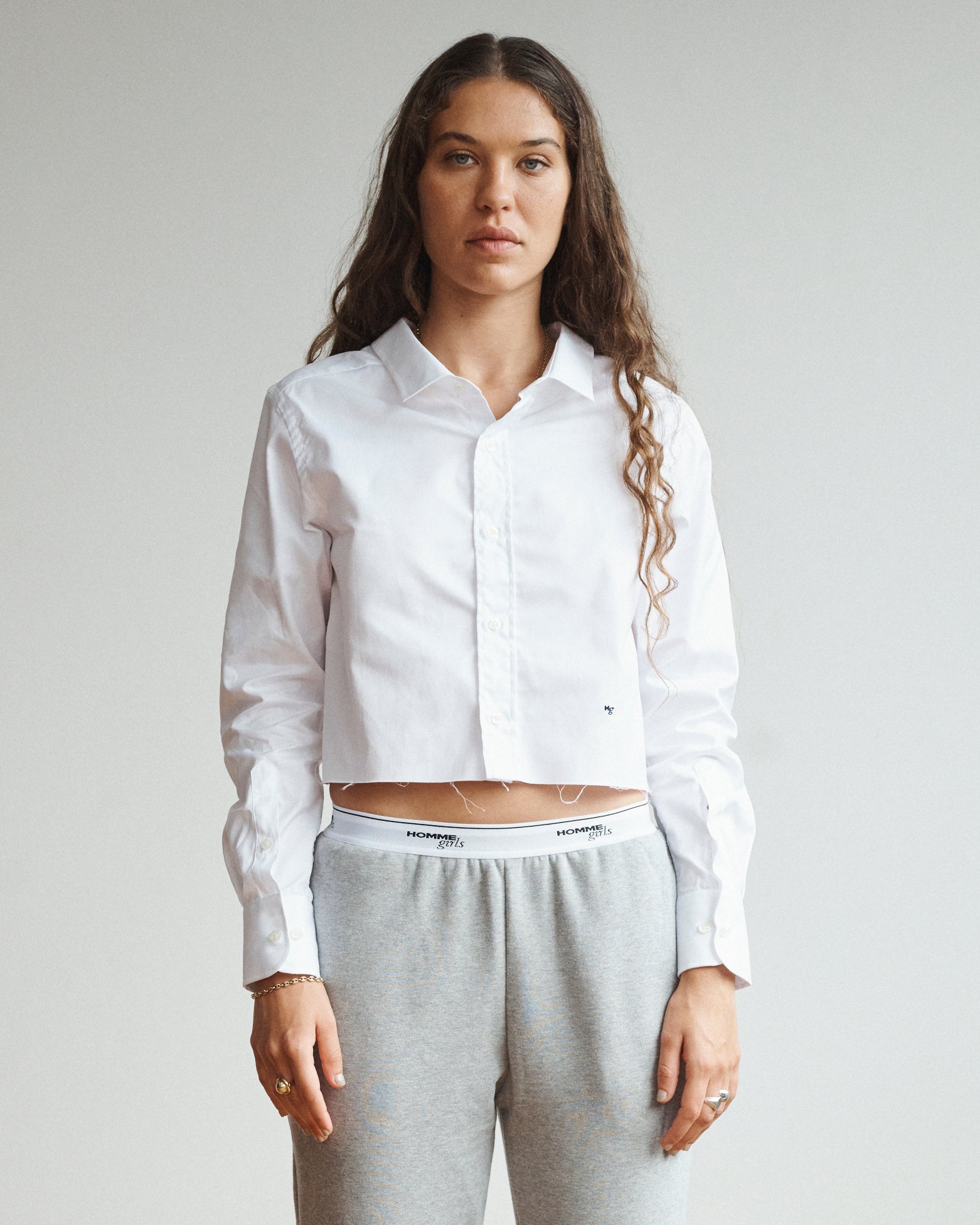 Front Back Cropped Shirt in White