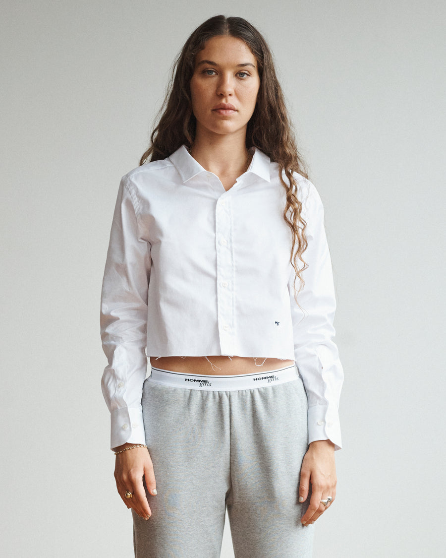Front Back Cropped Shirt in White