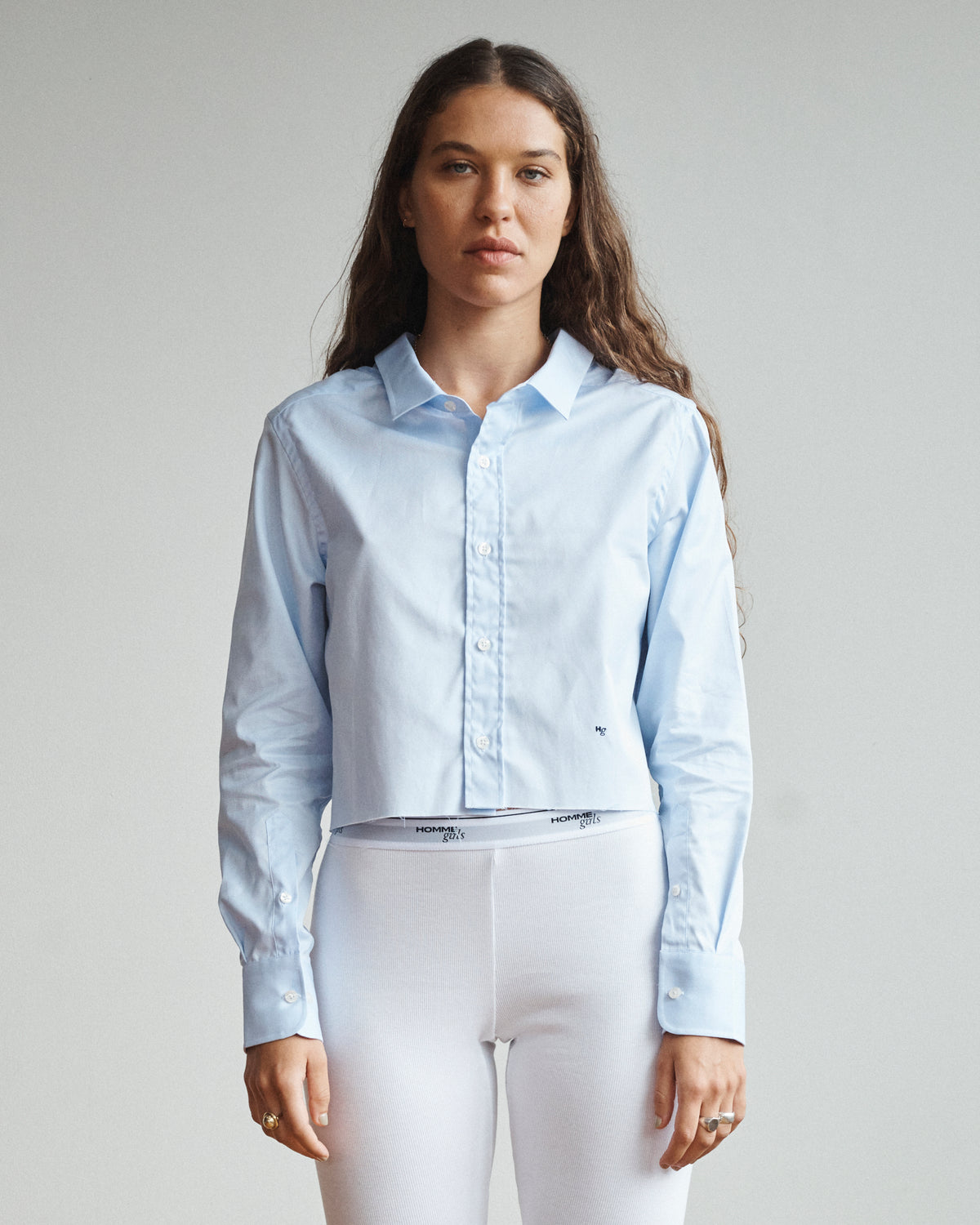 Chambray Blue Front Back Cropped Shirt