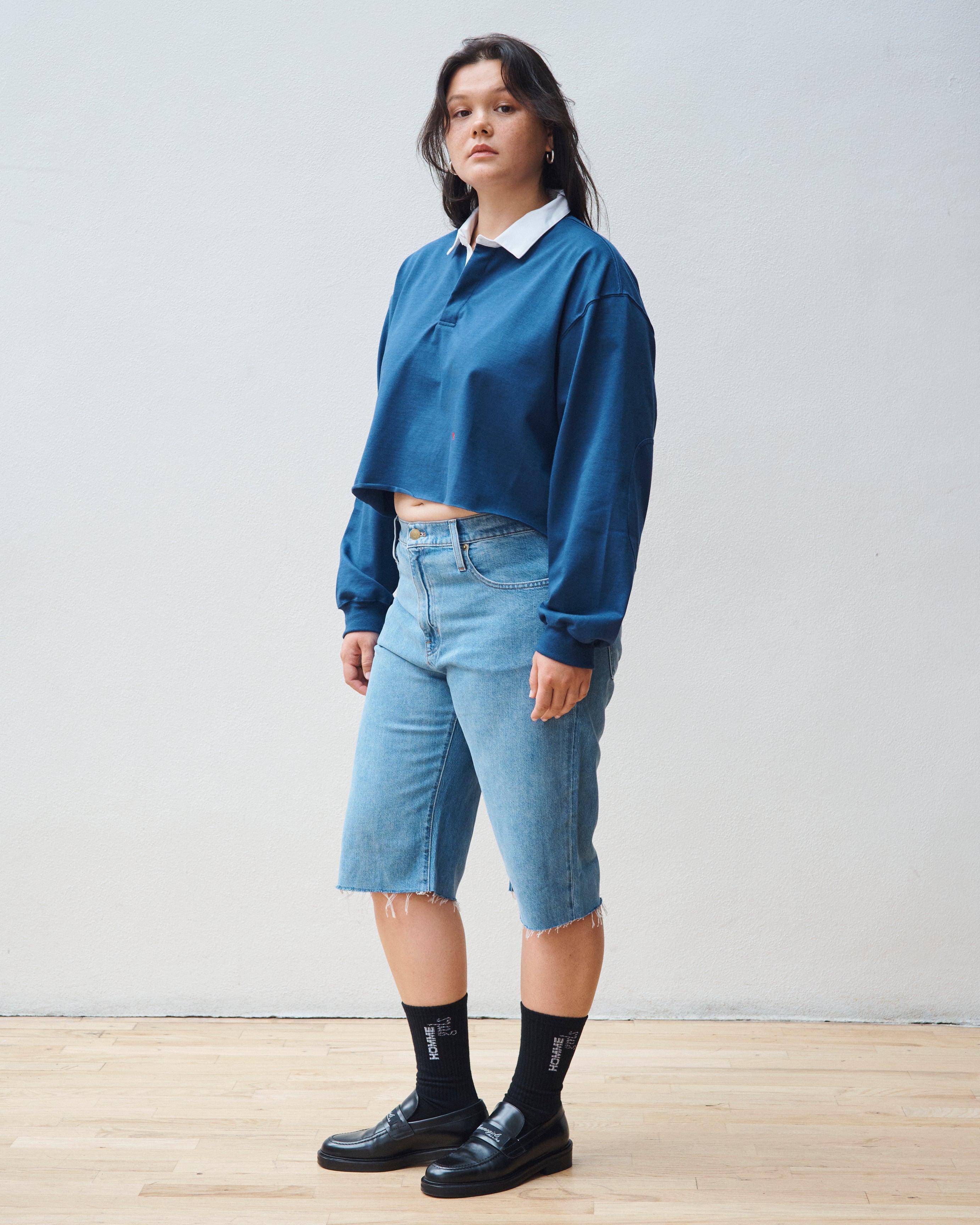 Cropped Rugby Shirt in Navy HOMMEGIRLS