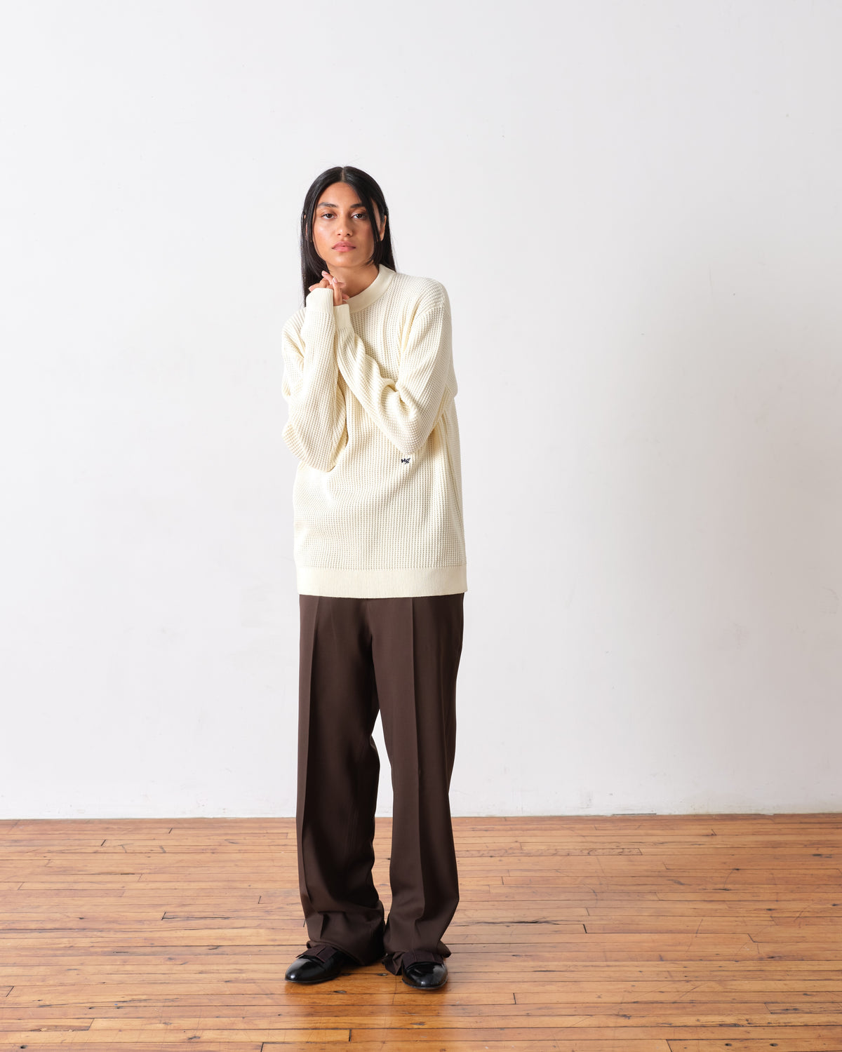 Waffle Knit Pullover in Cream