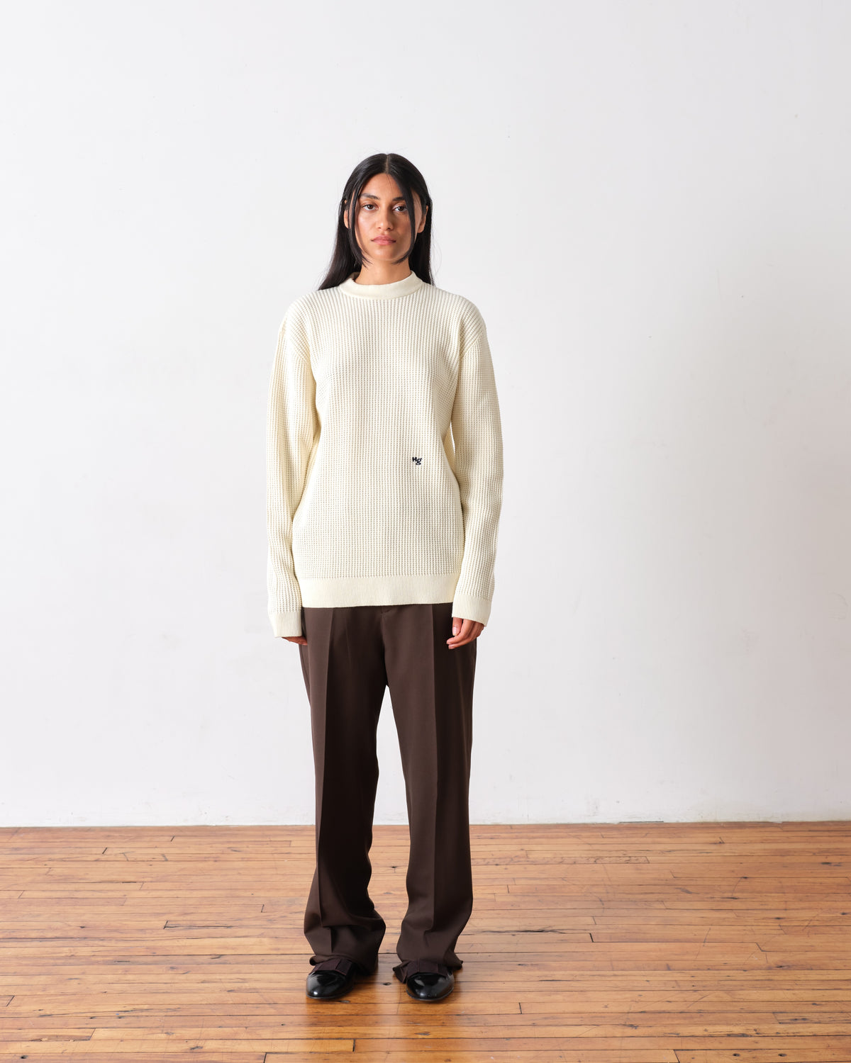 Waffle Knit Pullover in Cream