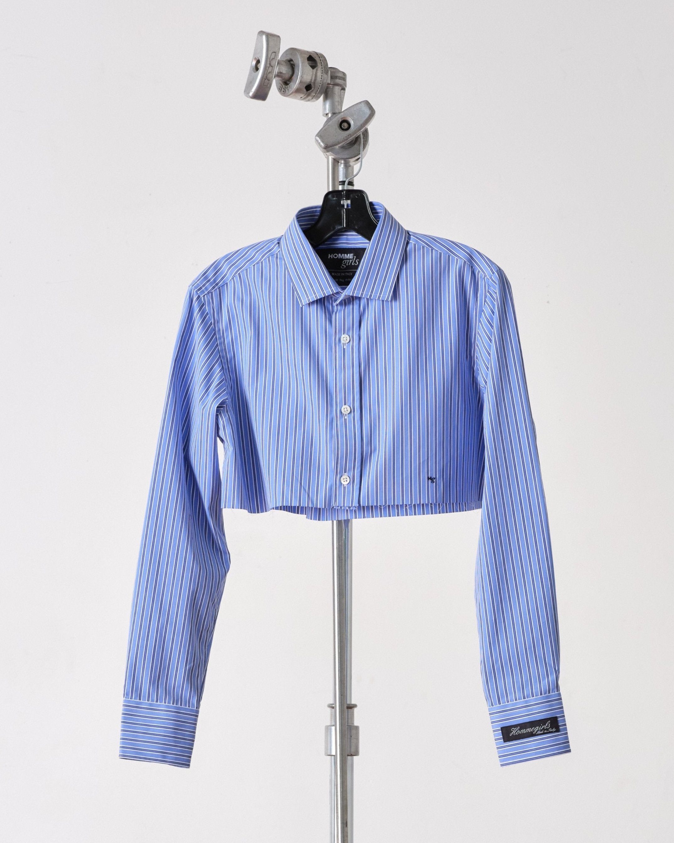 Super Cropped Shirt in Bold Blue Stripe