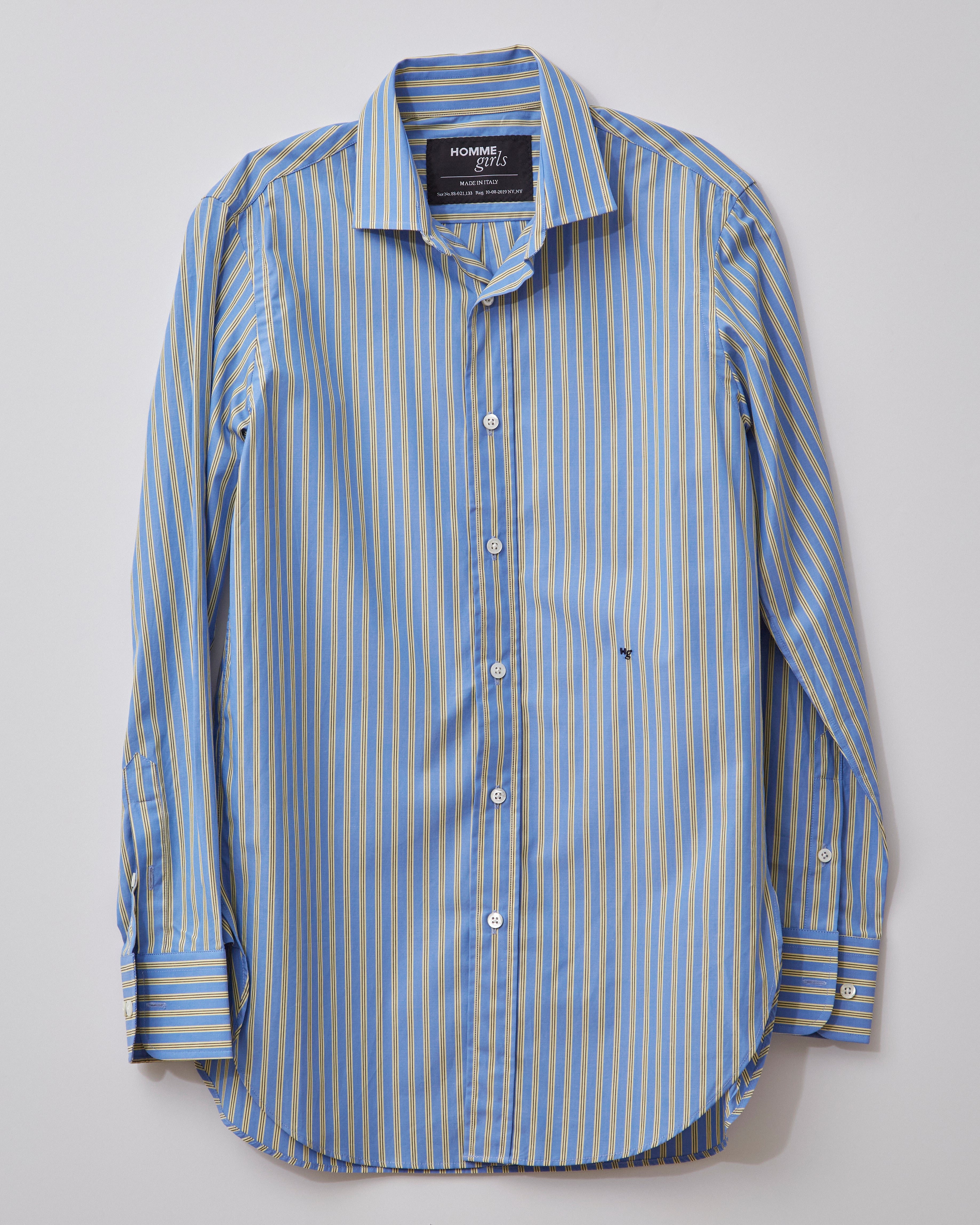 Yellow and white striped button 2024 up shirt