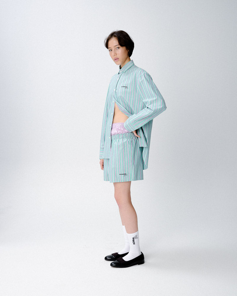 Oversized Shirt in Green Oxford Stripe