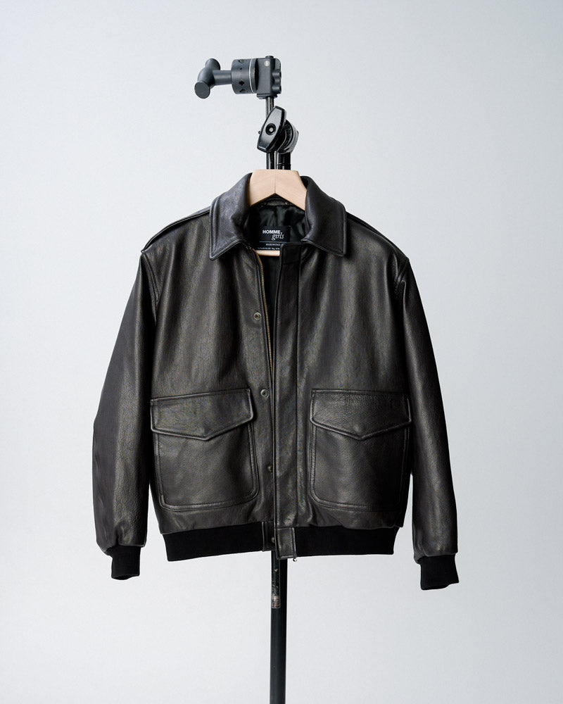 Leather Bomber in Black