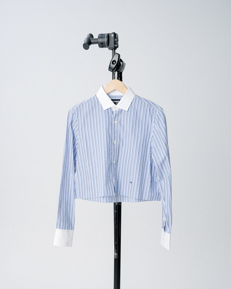 Cropped Shirt in Multi Blue Stripe