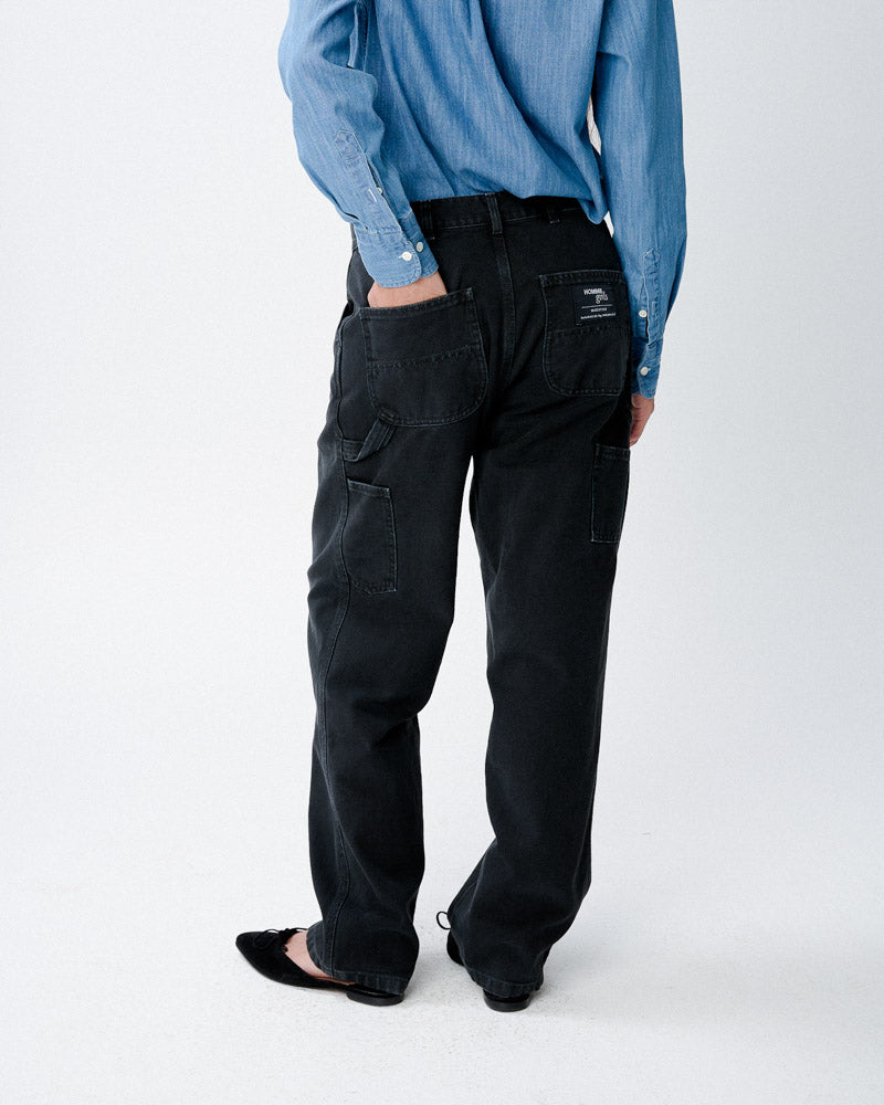 Washed Canvas Workwear Pant in Black