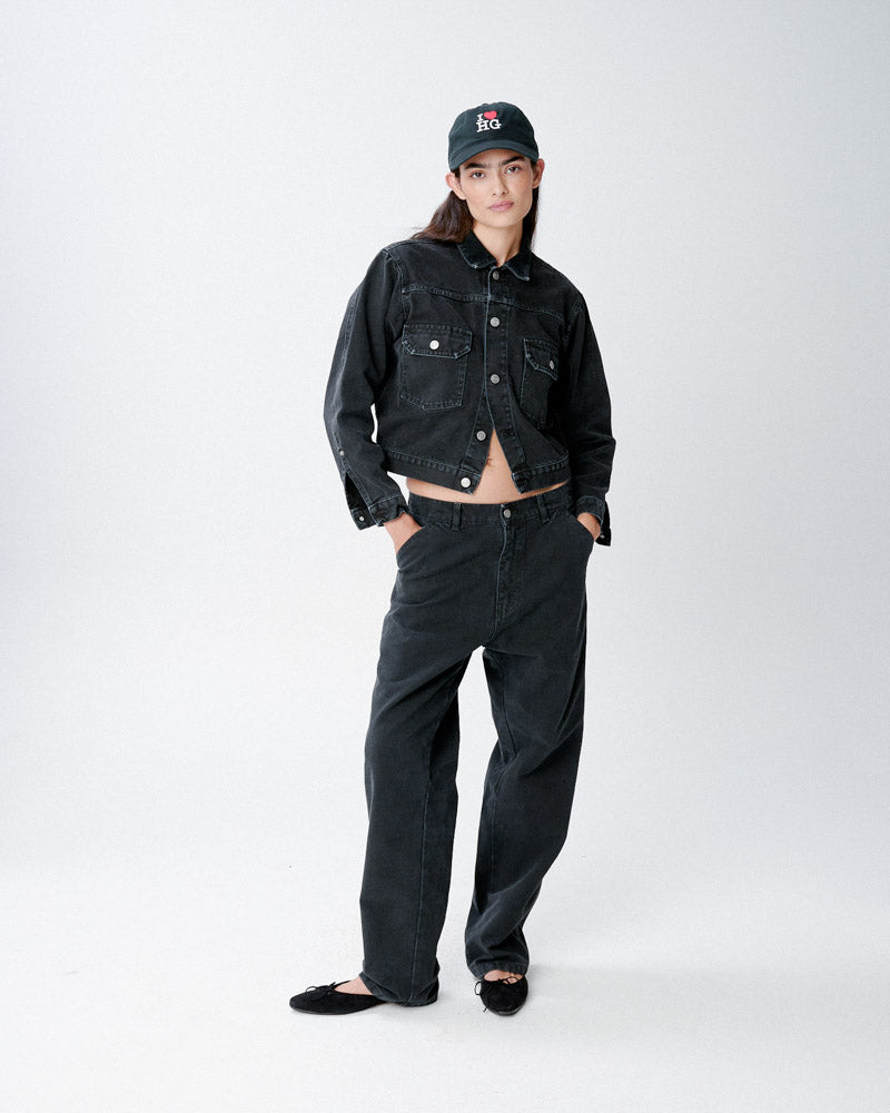 Washed Canvas Workwear Jacket in Black